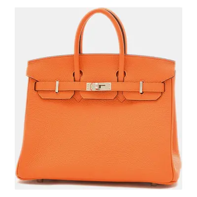 Hermes Orange Togo Leather Birkin Tote Bag