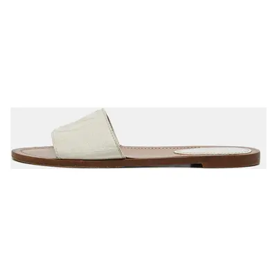 Louis Vuitton White Leather Lock It Flat Slides Size