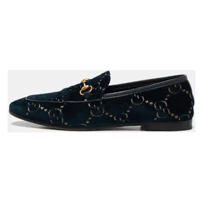 Gucci Navy Blue GG Velvet Jordaan Loafers Size 37.5