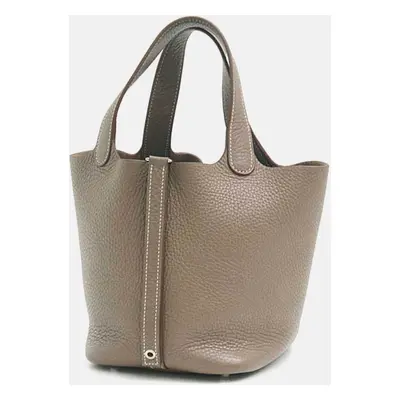 Hermes Grey Leather Picotin Lock PM Handbag