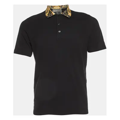 Fendance Black Cotton Pique Printed Collar Polo T-Shirt