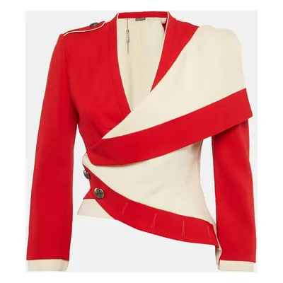 Alexander McQueen Red/Cream Wool Blend Asymmetric Jacket