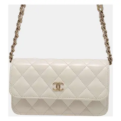 Chanel White Leather Wallet On Chain Bag