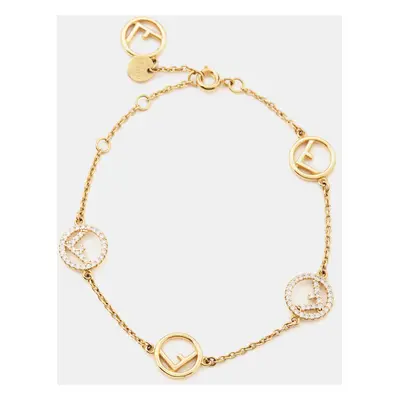 Fendi F is Fendi Crystal Logo Gold Tone Station Bracelet