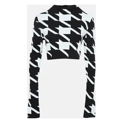 Balmain Black/White Houndstooth Patterned Knit Zip-Up Cardigan