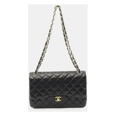 Chanel Black Lambskin Leather Classic Double Flap Shoulder Bag