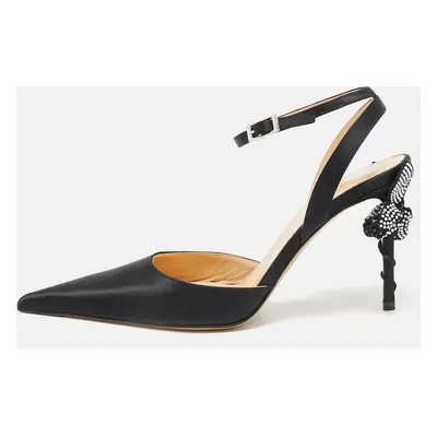 Mach & Mach Black Satin Wonder Tulip Pointed Toe Ankle Strap Sandals Size