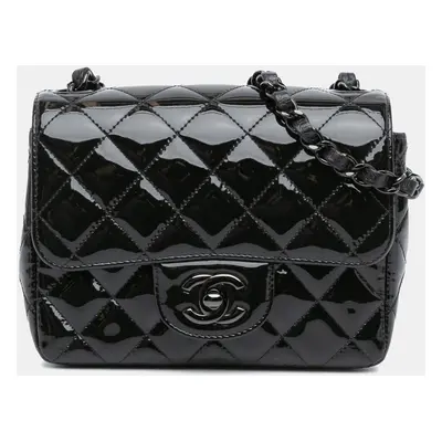 Chanel Black Mini Square Classic Patent So Black Single Flap