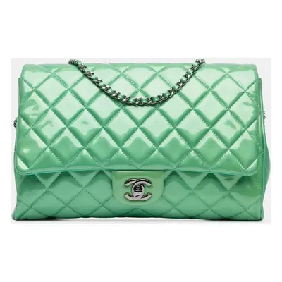 Chanel Green CC Quilted Patent Clutch with Chain