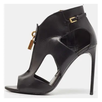 Tom Ford Black Cut Out Leather Padlock Booties Size