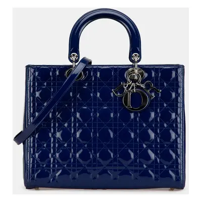 Dior Blue Large Patent Cannage Lady Dior