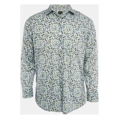 Fendi Blue Floral Print Cotton Button Front Shirt