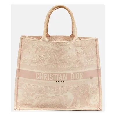 Dior Pink/White Embroidered Canvas Large Toile de Jouy Book Tote