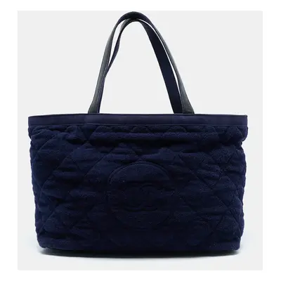 Chanel Navy Blue Quilted Terry Cloth CC Beach Tote