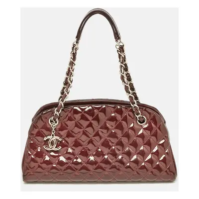 Chanel Burgundy Quilted Patent Leather Just Mademoiselle Bowler Bag