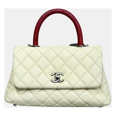 Chanel White Lizard Lychee Leather Coco Handle Bag