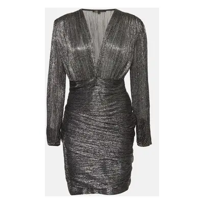 Maje Metallic Lurex Draped V-Neck Mini Dress