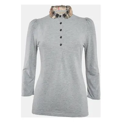 Burberry Brit Checks Detail Collar Cotton Pique T-Shirt