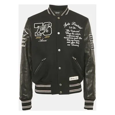 Amiri Black Embroidered Wool and Leather Varsity Jacket