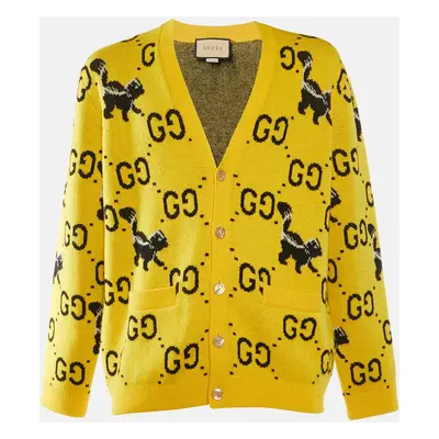 Gucci Yellow GG Skunk Wool Knit Button Front Cardigan