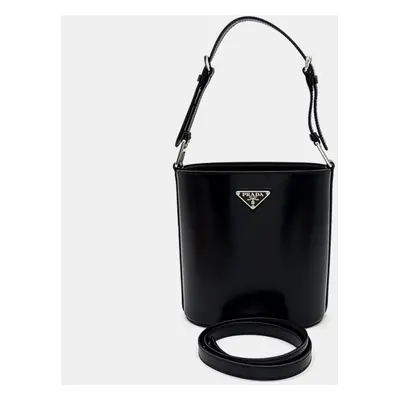 Prada Black Brushed Leather Mini Bucket Bag