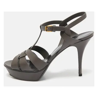 Saint Laurent Grey Leather Tribute Platform Sandals Size