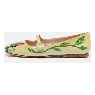 Miu Miu Green Cat Print Patent Leather Ballet Flats Size