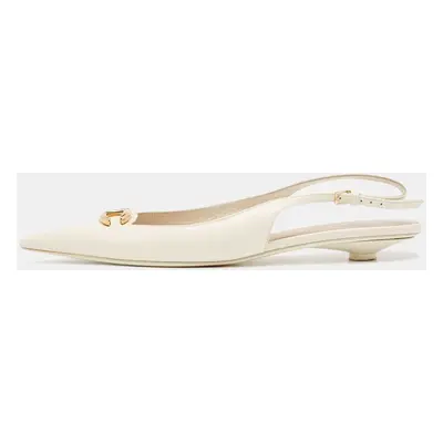 Valentino Off White Leather VLogo Slingback Flats Size