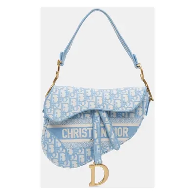 Dior Blue Oblique Embroidered Canvas Saddle Shoulder Bag