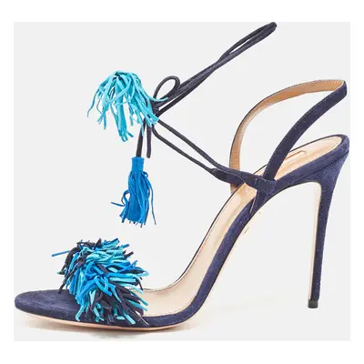 Aquazzura Navy Blue Suede Wild Thing Ankle Strap Sandals Size