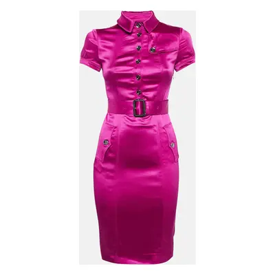 Burberry London Pink Satin Belted Pocket Detail Short Dress