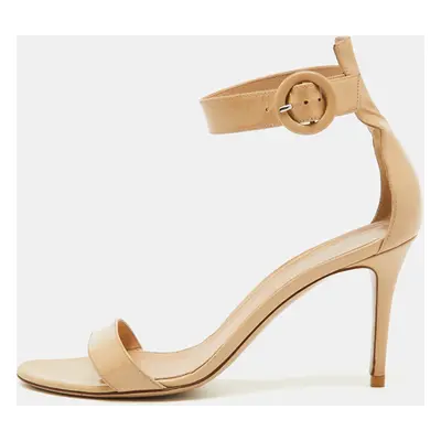 Gianvito Rossi Beige Patent Leather Portofino Ankle Strap Sandals Size