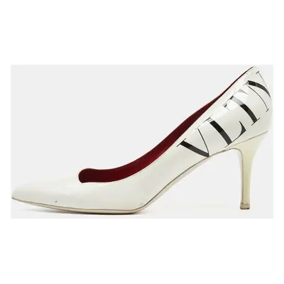 Valentino White Patent Leather VLTN Pointed Toe Pumps Size