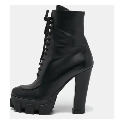 Prada Black Leather Monolith Ankle Boots Size