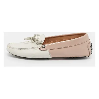 Tod's Pink/White Leather Penny Loafers Size 35.5