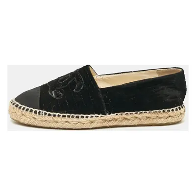 Chanel Black Velvet and Canvas Cap Toe CC Espadrille Flats Size