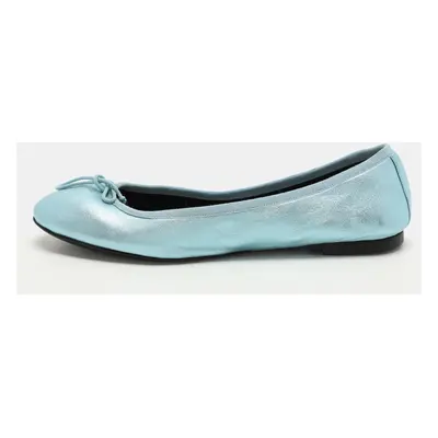 Saint Laurent Metallic Blue Leather Bow Ballet Flats Size