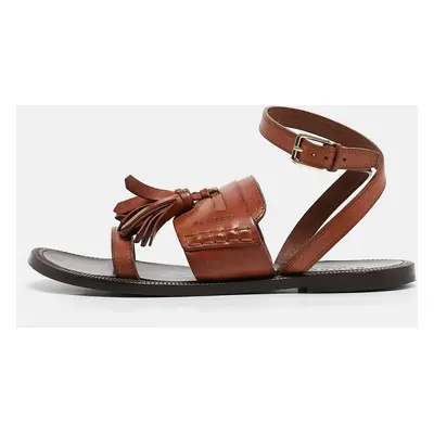 Burberry Brown Leather Bethany Ankle Strap Flat Sandals Size