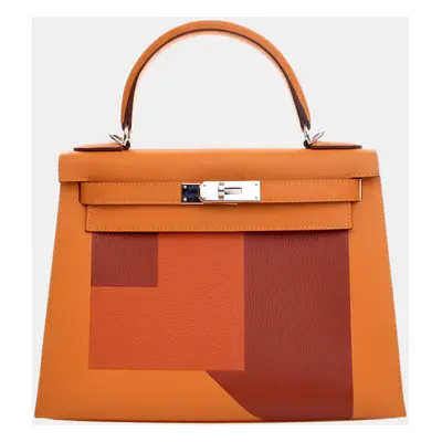 Hermes Apricot/Brique/Feu Epsom Leather Kelly Sellier Bag