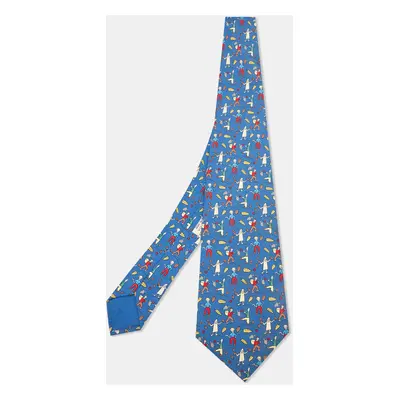 Hermès Blue Les Vendanges Print Silk Classic Tie