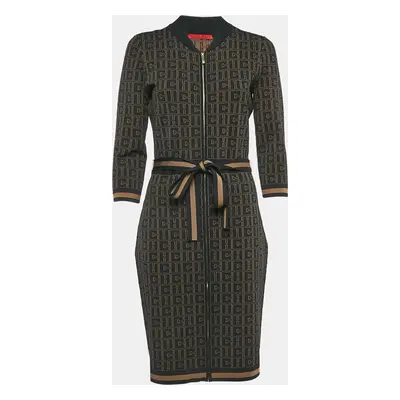 Carolina Herrera Black Logo Jacquard Zip-Up Belted Short Dress