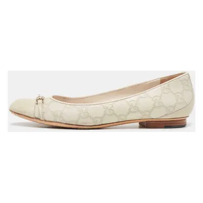 Gucci Cream Monogram Leather Cap Toe Ballet Flats Size