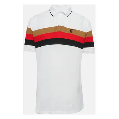 Burberry White Striped Cotton Pique Polo T-Shirt