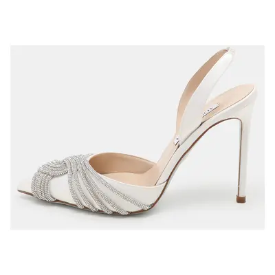 Aquazzura White Satin Gatsby Slingback Pumps Size