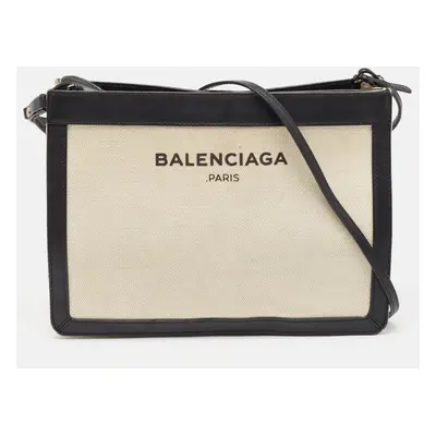 Balenciaga Black/Beige Canvas Pochette Crossbody Bag