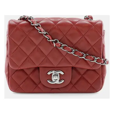 Chanel Red Lambskin Leather Mini Flap Crossbody Bag