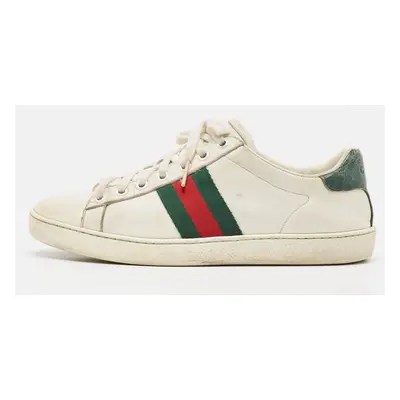 Gucci White/Green Alligator and Leather Ace Lace Up Sneakers Size