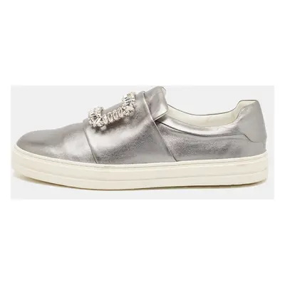 Roger Vivier Silver Leather Sneaky Viv Lace Up Sneakers Size