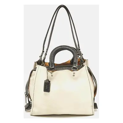 Coach White/Black Leather Rogue Tote