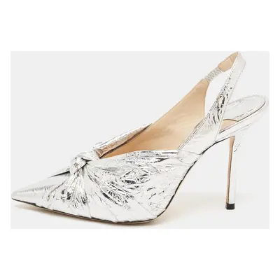 Jimmy Choo Silver Leather Annabell Slingback Pumps Size 37.5